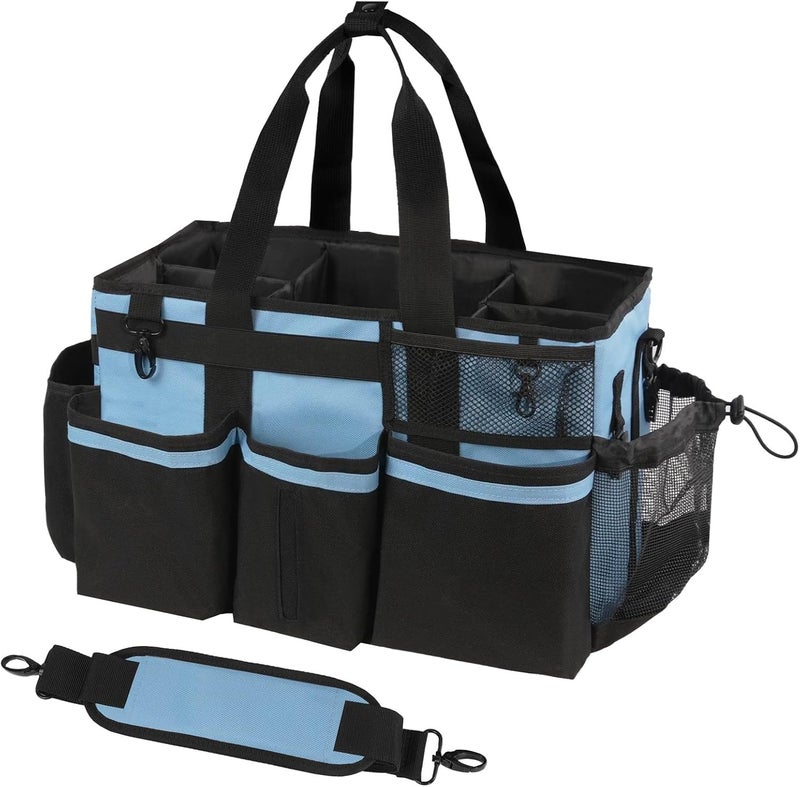 SCAVATA Wearable Cleaning Caddy, Cleaning Caddy Supplies Organizer with Handle & Shoulder Straps for Housekeepers, Under Sink & Car Cleaning Tool Organizers Bag with 4 Foldable Divider (Blue) - Image 1